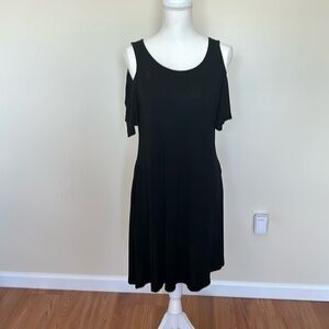 Black scoopneck, cold shoulder dress